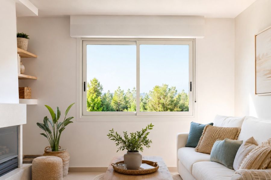 Salón luminoso con la persiana subida